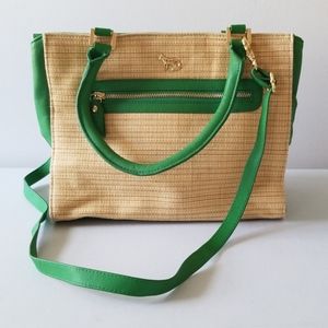 Green and wicker Emma Fox handbag